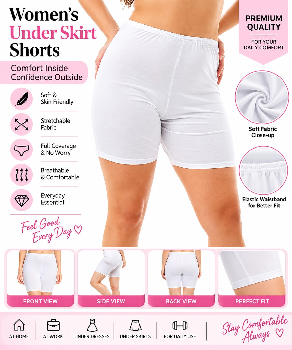 Under Skirt Shorts for Women & Girls Under Dress Shorts High Waist Stretchable Skin Fit Shorties Tights for Women & Girls Cycling Shorts for Women Shorts Biker Bicycle Shorts