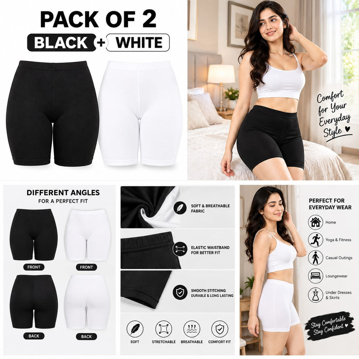 Under Skirt Shorts for Women & Girls Under Dress Shorts High Waist Stretchable Skin Fit Shorties Tights for Women & Girls Cycling Shorts for Women Shorts Biker Bicycle Shorts