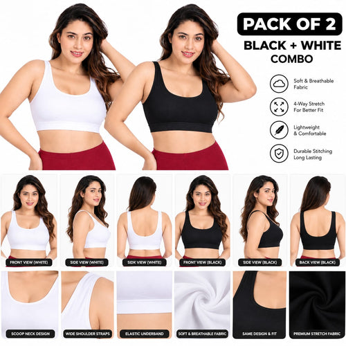 DChica Cotton Uniform Beginners Bra for Girls, Non-Padded Full Coverage Seamless Non-Wired Gym Workout Bra with Adjustable Thin Strap, Slip-on Training Bra for Teenager